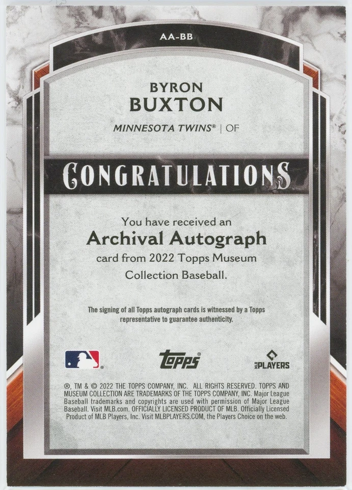 2022 Topps Museum Collection Byron Buxton, Twins (063/125) Archival Auto On-Card - Image 2 of 2