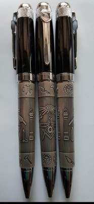 Ink Pen Black top-different Masonic Emblems Twist open. Black ink  One pen not 3