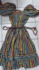 Vintage Womens Cotton Dress Sz. M Modest Maxi Long Belted Pakistan Stretch Waist