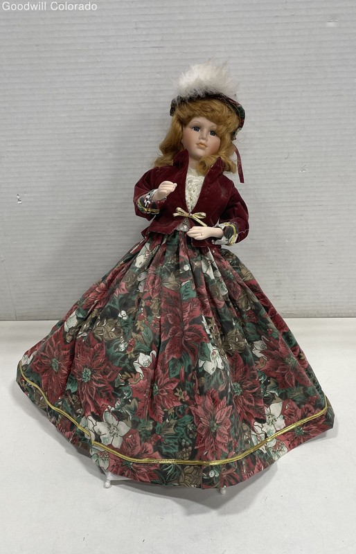 Porcelain Hoop Skirt Stand Holiday Doll