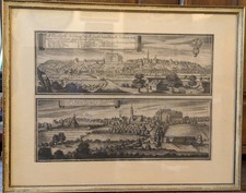 sehr selter original Kupferstich Dachau Doppelansicht Wening um 1715 Residenz