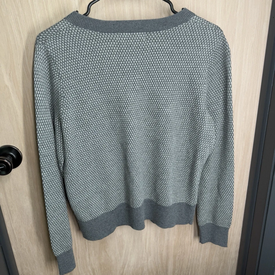 Cárdigan suéter Eddie Bauer mezcla de cachemir gris blanco ojo de pájaro para mujer’s L Petite Foto 2 de 4