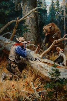 Grizzly Bear Attack - Dangerous Sport Phillip Goodwin 17x26 Print Reproduction