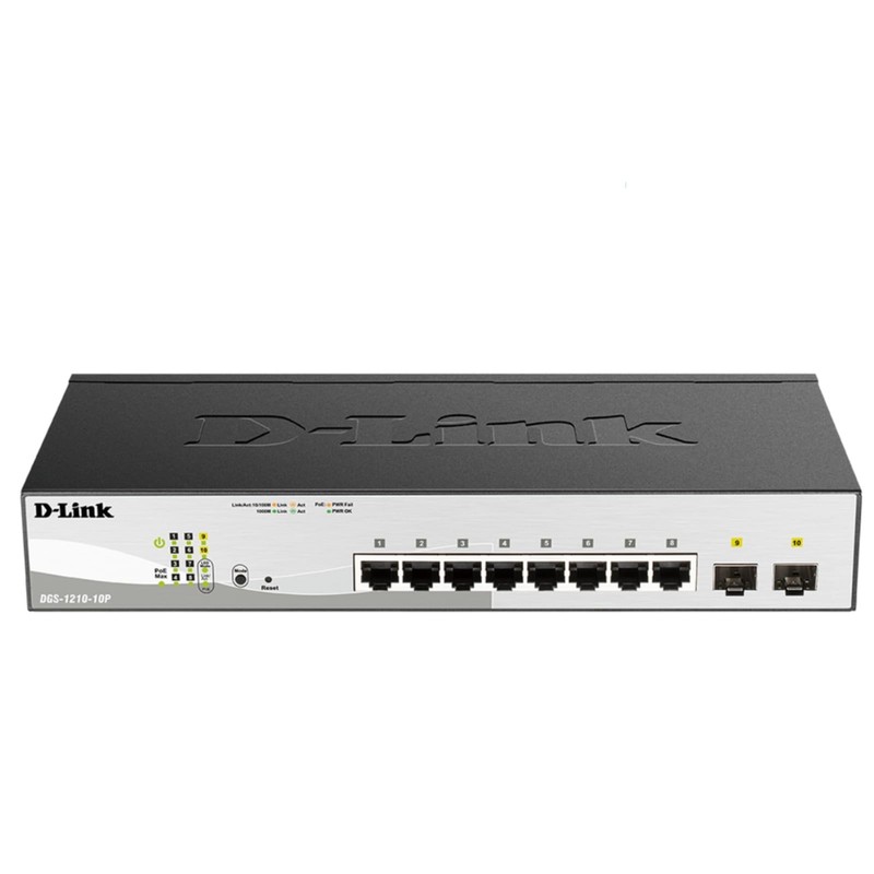D-Link DGS-1210-10P 10-Port Smart Managed Gigabit PoE Switch, 8 x 10/100/1000