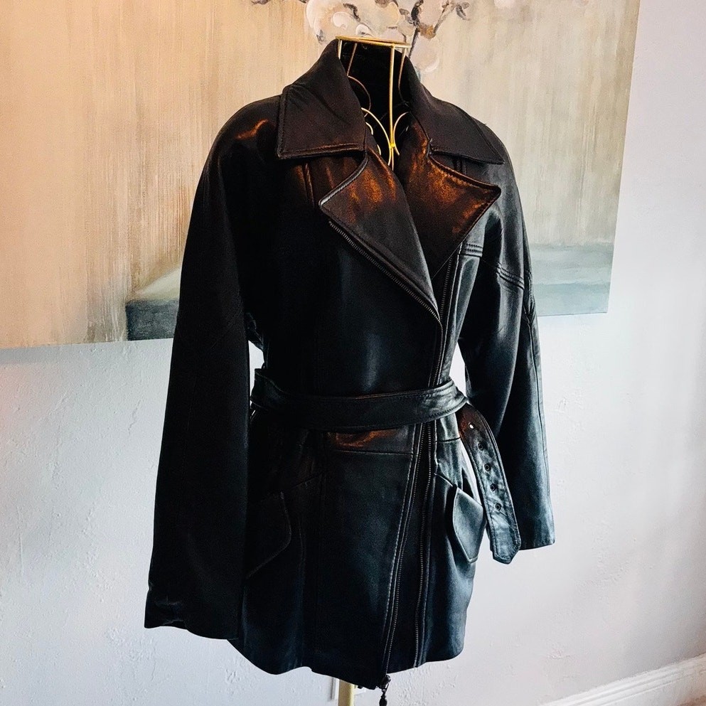 Express Avenue de L'Opera Genuine Leather Belted Moto Jacket Black Thinsulate M image 3