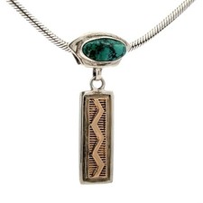Native American 925 Sterling Silver Turquoise Drop Pendant Snake Chain Necklace
