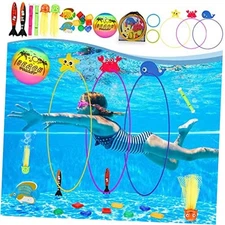 Diving Toys, 27 Pcs Pool Toys with Swim Thru Rings for Kids Age 3-12, Dive 