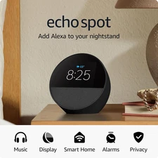 Echo Spot (Newest Model), Great for Nightstands, Offices and Kitchens, Smart Ala