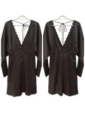 ASOS DESIGN Mini Dress Button Front Tie Back Long Sleeve Party Black 10