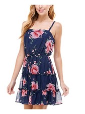 CRYSTAL DOLLS Womens Tie Spaghetti Strap Mini Fit + Flare Dress