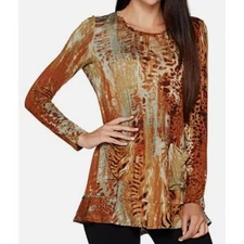 LOGO by Lori Goldstein Mixed Abstract Animal Print Jersey Tunic Womens 2XS XXS