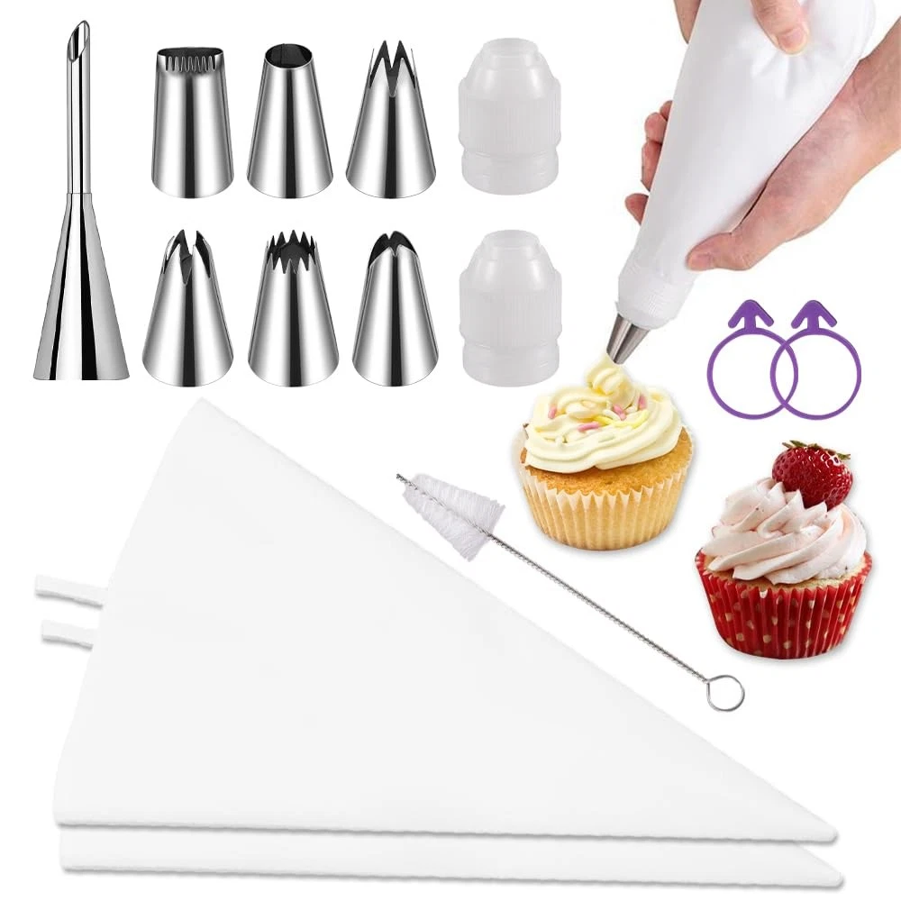 Cotton Pastry Bags Kit 16 Inch 14 PCS Reusable Piping Bags Tips Set