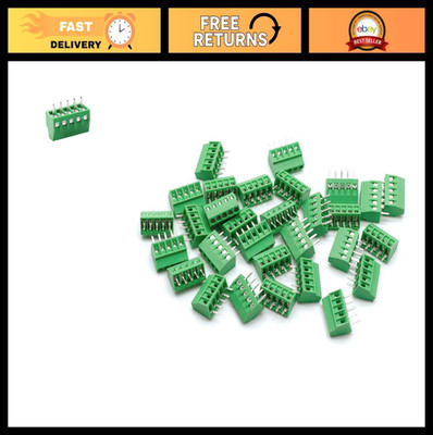30PCS 5 Pin 2.54mm Pitch PCB Screw Terminal Block Connectors 150V 6A Green