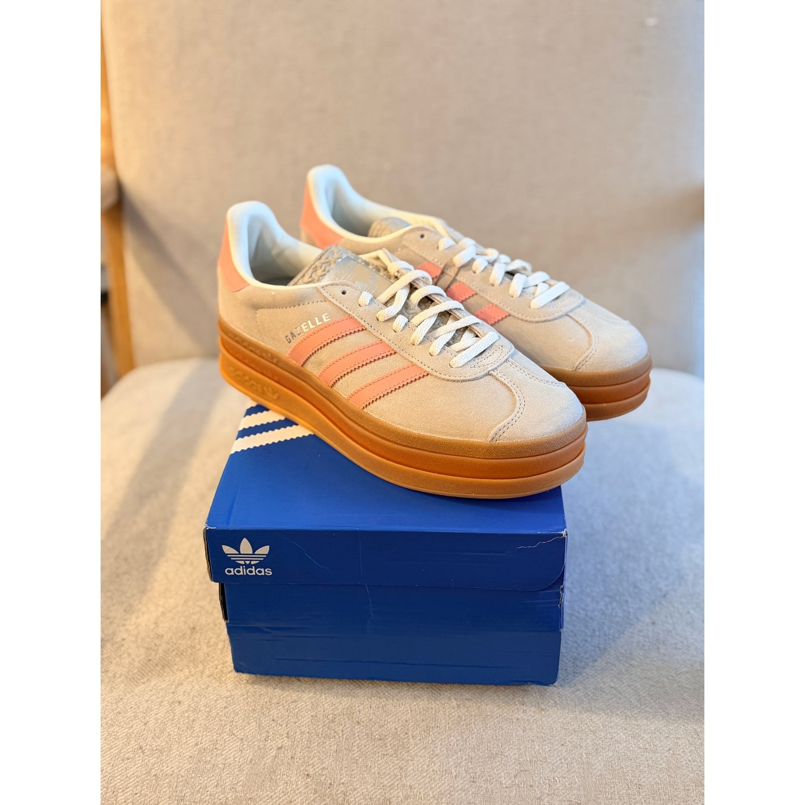 Adidas Gazelle Bold J Kids Beige Pink Platform Shoes Size 5