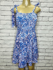 Lilly Pulitzer Womens Blue Pink Floral Stretch Kailua Smocked Midi Dress Medium