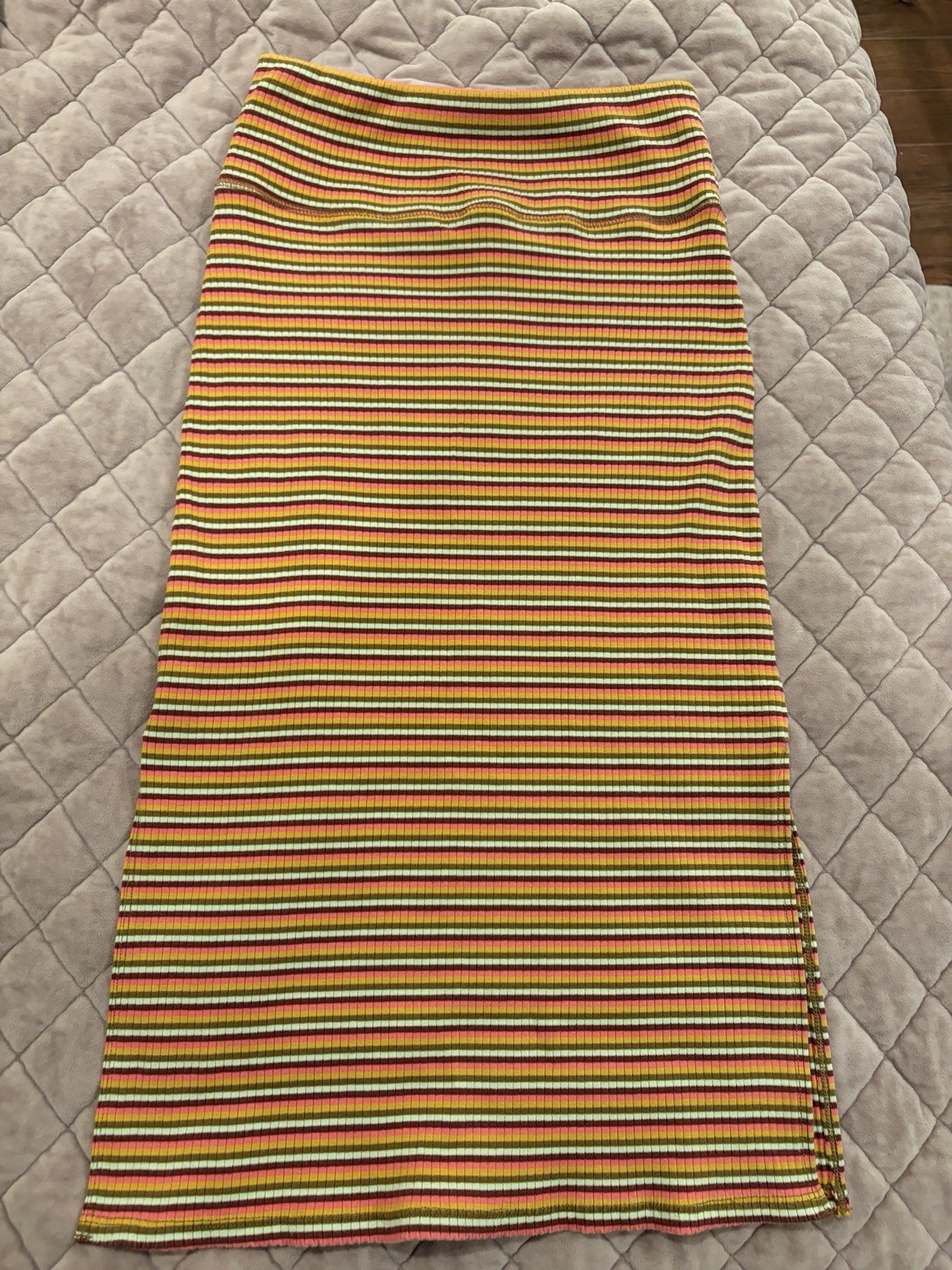 Aerie Ribbed Knit Striped Midi Pencil Skirt XS Multicolor Slit