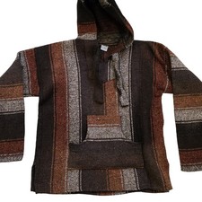 Vintage Mexican Baja Retro Drug Rug Hoodie boho earth Tones Striped M festival