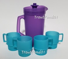 Tupperware Mini Party Play Set Pitcher 4 Mugs Sparkle Purple Aqua Kids Toys