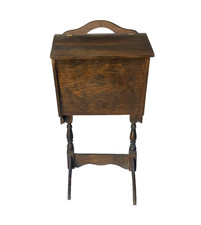 Antique Wooden Standing Sewing Box  Cabinet w/ Legs & Double-Hinged Lid Vintage