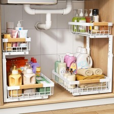 Under Sink Organizer Adjustable Height 2-Pack 2 Tier Pull Out Under Cabinet