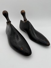 Vintage Wooden Ebonized Shoe Lasts With Brass Trim