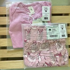 NIB Bundle Kate Quinn 12-18m SS Bodysuit Bonbon Pink Smocked Tired Skirt Swans