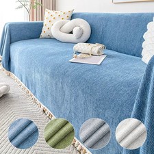 Boho Chenille Sofa Cover with Tassels Thick Couch Protector for 1-4 Seater Sofa