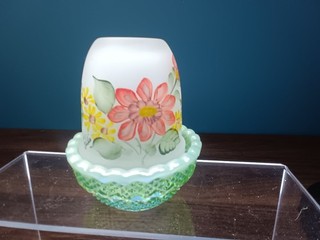 Fenton Hand painted Fairy Lamp Iridescent Base