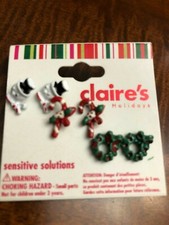 NEW Claire's 3 Pair of Christmas Stud Earrings
