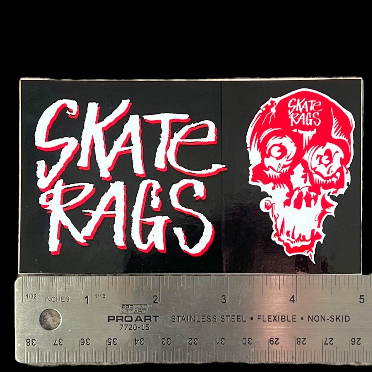 Vintage 1980's Skate Rags Skateboard Sticker Black With Red