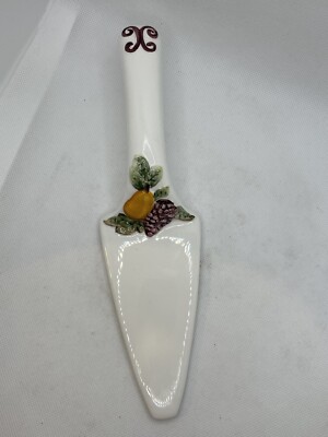 Vintage Ceramic Porcelain Cake Pastry Pie Server Serving Floral Grapes Pear