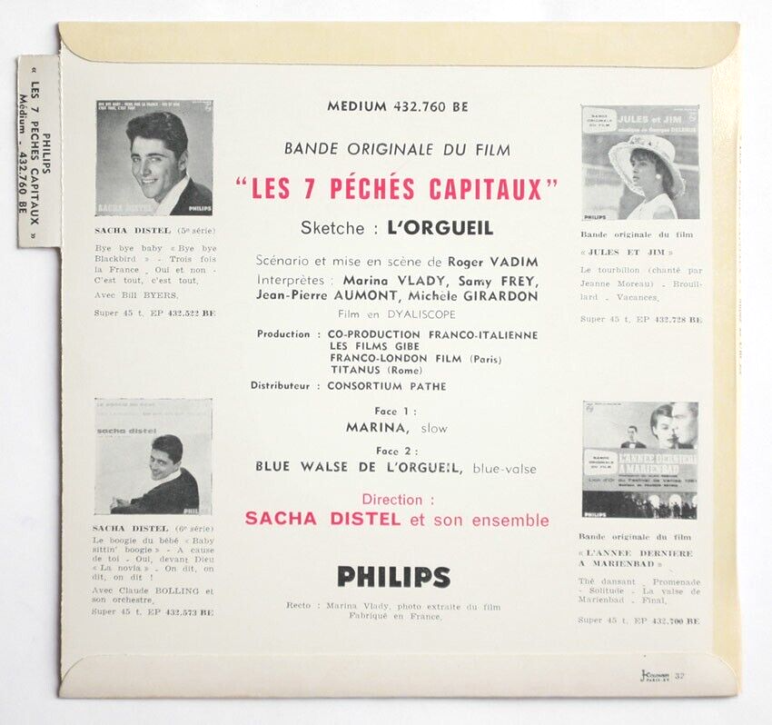 NM SACHA DISTEL Les 7 péchés capitaux FR 1962 Philips 432759 BE
