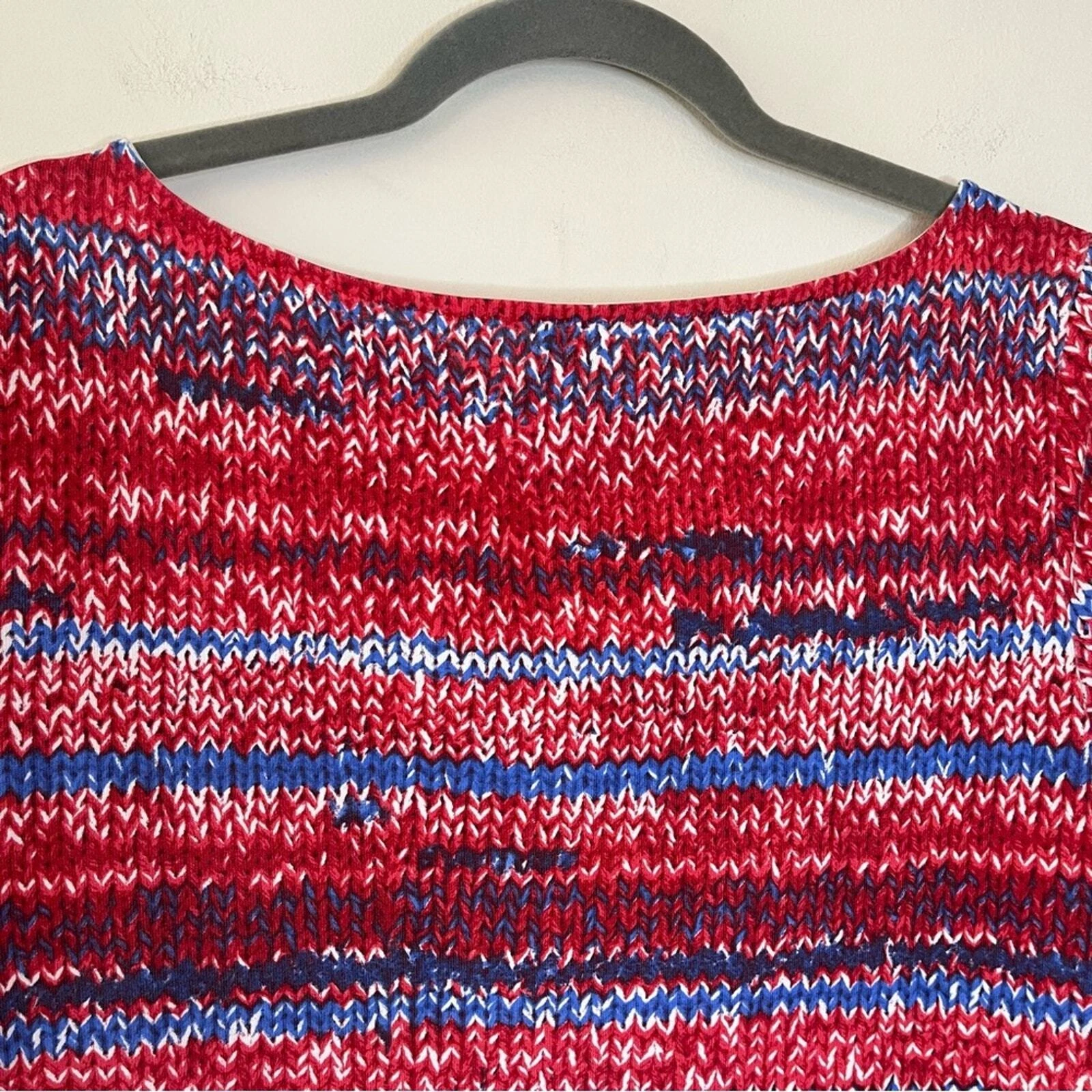 Abito Tory Burch Pima cotone maglia stampa scollo barca tubino rosso bianco blu piccolo