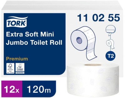 TORK 110255 Toilettenpapier T2 Mini Jumbo Premium 120m 3-lagig hochweiß 12er-Set