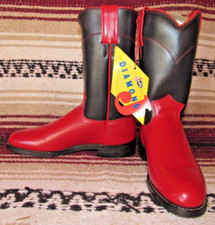 Women's VTG Justin Diamond J Red Navy Leather Roper Cowboy Boots 6 C NEW