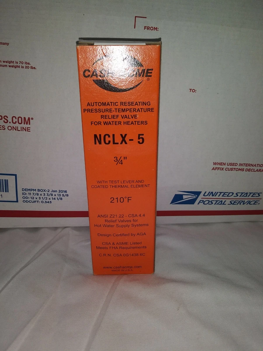 Cash Acme NCLX-5LX 3/4" Temperature & Pressure Relief Valve - Push To Connect, 150 PSI, 210°F, Brass, For Water Heaters