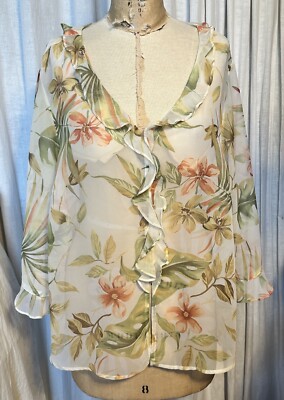 White Stag Womens Sheer Floral Print Ruffle Chiffon Blouse/jacket Sz 20 Used