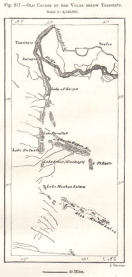 Alter Lauf der Wolga unter Wolgograd. Russland. Skizzenkarte 1885