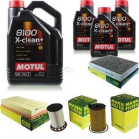 Mann-Filter Inspektionspaket 8L Motul 5W-30 8100 X-Clean+ FüR VW Touareg 3.0 V6