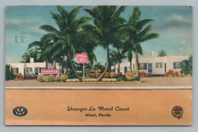 Shangri-La Motel Court MIAMI Florida Vintage 11190 Biscayne Blvd Postcard 1949