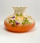 Antique Floral Hand Painted Gone w/ The Wind Milk Glass Hurricane Lamp Shade XL