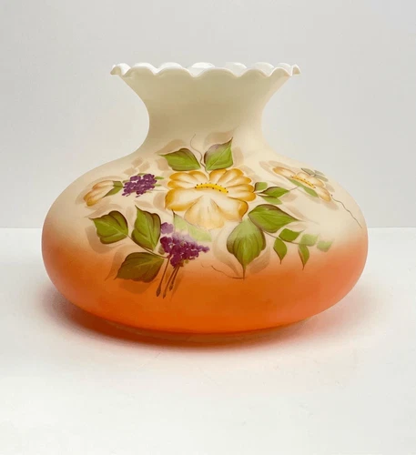 Antique Floral Hand Painted Gone w/ The Wind Milk Glass Hurricane Lamp Shade XL