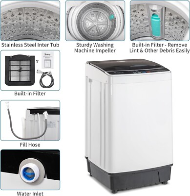 #ad 17.6Lbs Full Automatic Washing Machine 2 in 1 Portable Laundry Clotheswasher wi $205.50