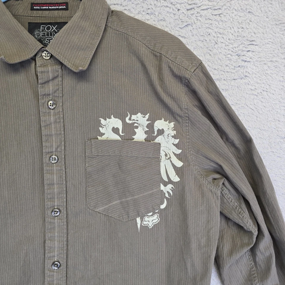 Fox гонки рубашка для мальчиков L зеленый пуговицах длинным рукавом гранж Western Y2K опрятный - Изображение 4 из 4
