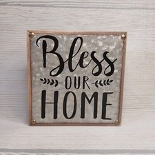New "Bless our Home" Wood Metal Sign Home Decor Farmhouse Distressed 6.75"