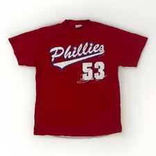 Mens Size L - VTG 2004 PHILADELPHIA PHILLIES #53 BOBBY ABREU RED T-SHIRT - Good!