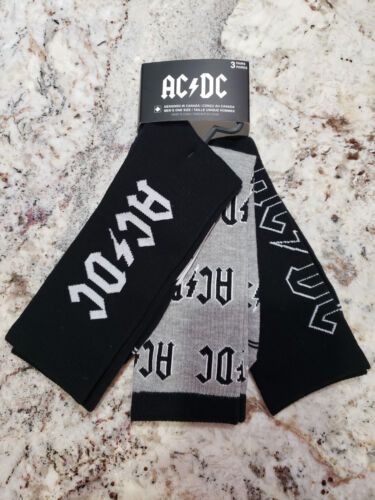 ACDC Band 3 Pairs Officially Licensed Crew Socks Size 7-12 Men's New With Tags - Picture 1 of 3