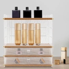 Modern 4 Tiers Wood, Clear Desk Organizer, Desktop Storage Cabinet, Storage Box