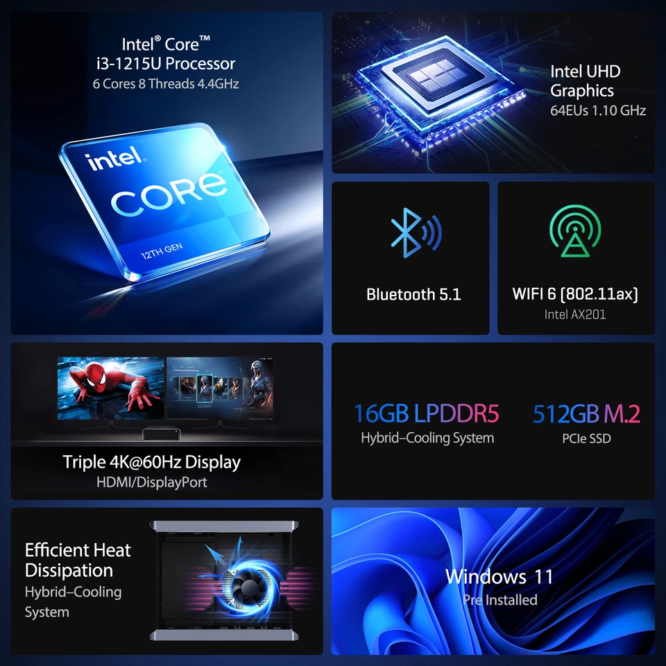 CHUWI COREBOX MINI PC Intel Core i3-1215U 4.4Ghz 16G 512G Windows 11 Desktop PC - Bild 2 von 4