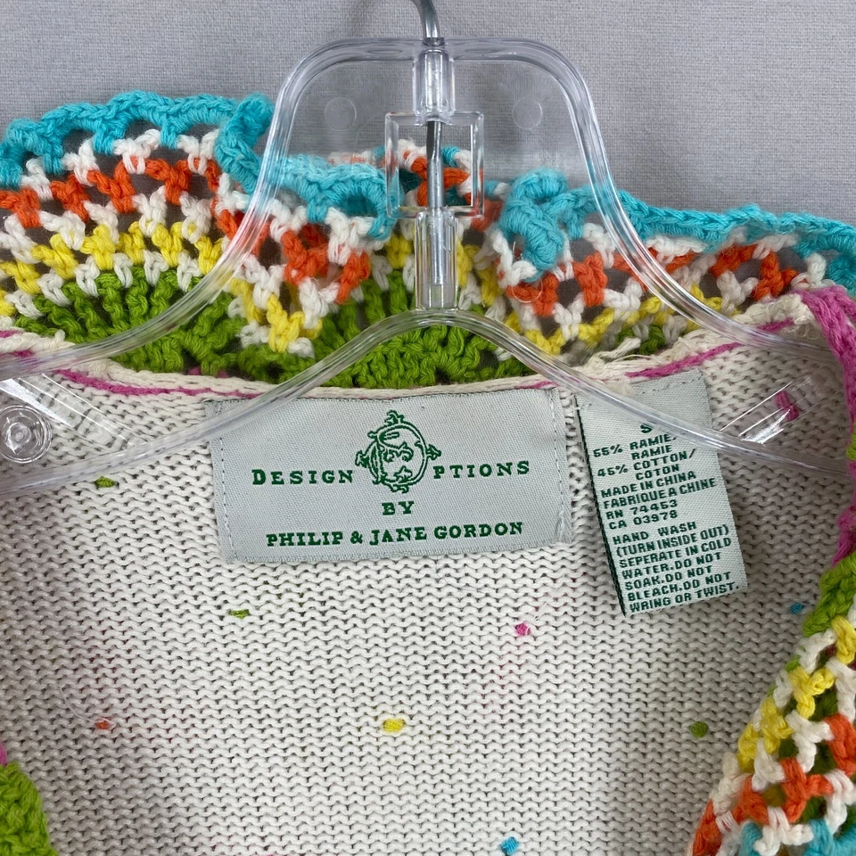 Design Options Cardigan Sweater Womens Small Ribbons Crochet Detail Colorful * - Image 2 of 4